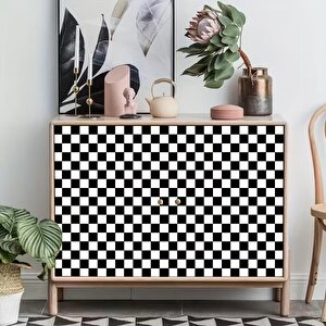 Bien Exclusive (50CM X 2MT), 1 M² Cm Siyah Beyaz Kare Dama Yapışkanlı Kaplama Pvc Folyo F-08