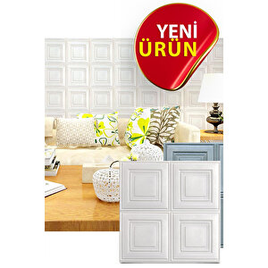 4 Adet, 70x70cm 2M² Beyaz 3d Dekoratif Kendinden Yapışkanlı Köpük Duvar Kaplama Paneli-3150-Tavan Kaplama Köpüğü