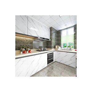 Gekkofix 10129 Mermer Desenli Yapışkanlı Mutfak Tezgah Üstü Folyo Beyaz Folyo 45 cm x 1 Metre