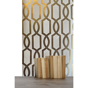 5375 Metalik Gold ve Soft Kahve Geometrik Desen Duvar Kağıdı 5,30 M²