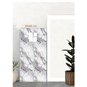 30x60 Cm Açık Gri Damar Mermer Desenli Kendinden Yapışkanlı Mutfak Banyo Wc Kaplama Pvc Panel-MR18