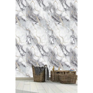 30x60 Cm Açık Gri Damar Mermer Desenli Kendinden Yapışkanlı Mutfak Banyo Wc Kaplama Pvc Panel-MR18
