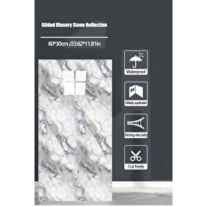 30x60 Cm Açık Gri Damar Mermer Desenli Kendinden Yapışkanlı Mutfak Banyo Wc Kaplama Pvc Panel-MR18