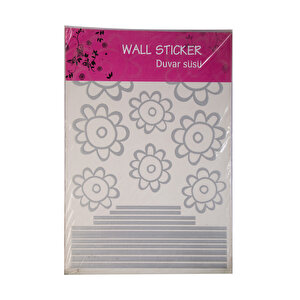 Duvar Çıkartma Stıcker Dekoratif Duvar Kağıdı,Süs  Gri Papatyalı  Pvc 48X33X0,5Cm