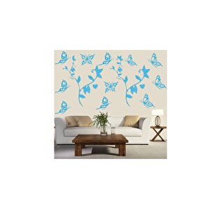 Duvar Çıkartma Stıcker Dekoratif Duvar Kağıdı,Süs  Mavi Kelebekli Pvc 48X33X0,5Cm