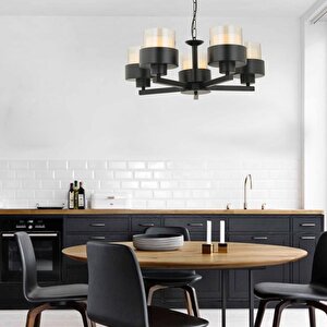 Carla 5 Kollu Siyah Modern Genç Odası Mutfak Oturma Odası Retro Salon Avize
