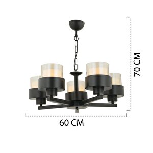Carla 5 Kollu Siyah Modern Genç Odası Mutfak Oturma Odası Retro Salon Avize