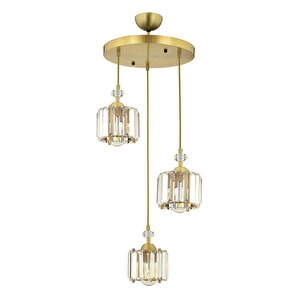Bonita Eskitme 3 Lü Yuvarlak Kristalli Taşlı Modern Tasarım Kristal Salon Sarkıt Avize