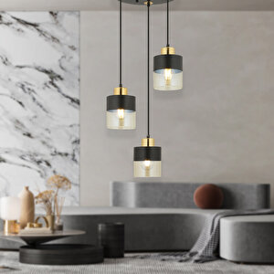 Boris 3lü Yuvarlak Siyah Gold  Sarkıt Modern Genç Odası Mutfak Retro Salon Avize