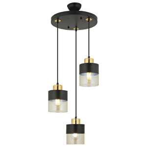 Boris 3lü Yuvarlak Siyah Gold  Sarkıt Modern Genç Odası Mutfak Retro Salon Avize