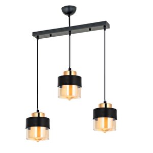 Boris 3lü Sıralı Siyah Gold Sarkıt Modern Genç Odası Mutfak Retro Salon Avize Siyah