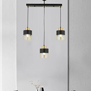 Boris 3lü Sıralı Siyah Gold Sarkıt Modern Genç Odası Mutfak Retro Salon Avize Siyah