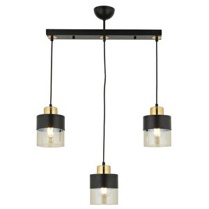 Boris 3lü Sıralı Siyah Gold Sarkıt Modern Genç Odası Mutfak Retro Salon Avize