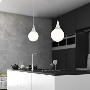 Damla Tekli Krom Beyaz Camlı 2li Modern Sarkıt Mutfak Salon Avize  Seti