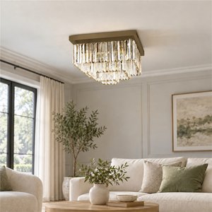 Nilüfer Kristalli Eskitme Triplex Kare Kristalli Taşlı Modern Tasarım Kristal Salon Avize