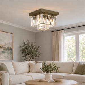 Nilüfer 2 Katlı Küçük Eskitme Kare Kristalli Taşlı Modern Tasarım Kristal Salon Avize