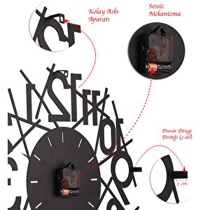 Muyi̇ka Lineal Yeni Koleksiyon Dekoratif Metal Siyah Duvar Saati 41x41cm Mds-41