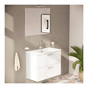 Mia 75024 Banyo Dolabı Seti, Çekmeceli, 80 cm, Parlak Beyaz
