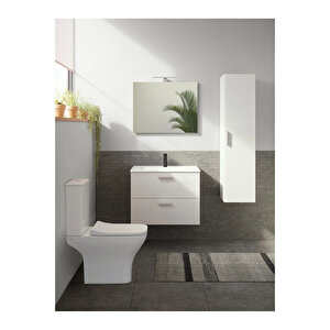 Mia 75024 Banyo Dolabı Seti, Çekmeceli, 80 cm, Parlak Beyaz