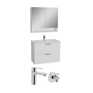 Mia 75024 Banyo Dolabı Seti, Çekmeceli, 80 cm, Parlak Beyaz