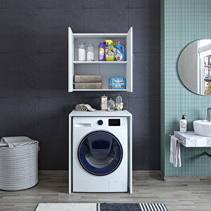 Çok Amaçlı Banyo Üst Dolaplı Çamaşır Makinesi Dolabı Takımı Beyaz Cd6