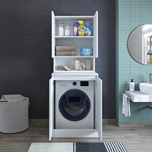 Çok Amaçlı Banyo Üst Dolaplı Çamaşır Makinesi Dolabı Takımı Beyaz Cd2