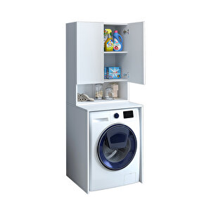 Çok Amaçlı Banyo Üst Dolaplı Çamaşır Makinesi Dolabı Takımı Beyaz Cd7