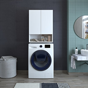 Çok Amaçlı Çamaşır Makinesi Üst Banyo Dolabı Beyaz Cu3