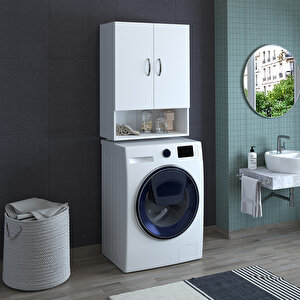 Çok Amaçlı Çamaşır Makinesi Üst Banyo Dolabı Beyaz Cu4
