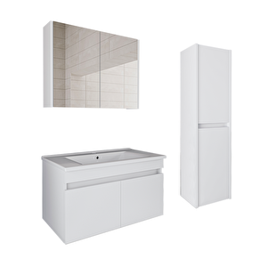 Roomart  Tm3 Ayaksız 2 Kapaklı Lavabolu Beyaz Mdf 85 Cm Banyo Dolabı Aynalı Üst Dolap Boy Dolabı