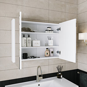 Roomart Al3 Ayaksız 2 Kapaklı Lavabolu Beyaz Mdf 100 Cm Banyo Dolabı Aynalı Üst Dolabı