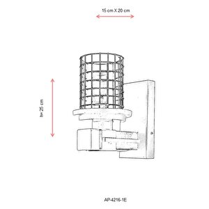 Sığınak Aplik E27 12w 15x20cm Metal Eskitme Avonni-ap-4216-1e