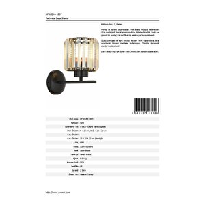 Aralık Aplik E27 12w 20x27cm Metal Siyah Dorbien-ap-65244-1bsy