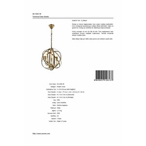 Sımona Modern Avize E14 18w 36cm Metal Eskitme Avonni-av-4183-3e