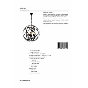 Sımona Modern Avize E14 36w 50cm Metal Siyah Avonni-av-4183-6bsy