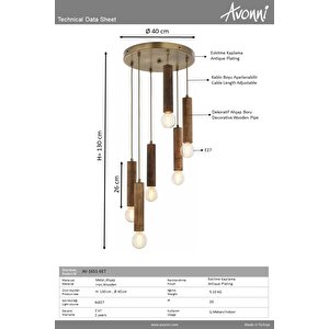 Dantel Modern Avize E27 36w 35cm Ahşap Eskitme Dorbien-av-1651-3et
