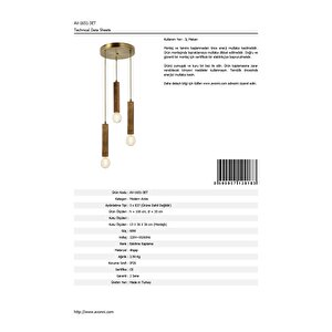 Dantel Modern Avize E27 36w 35cm Ahşap Eskitme Dorbien-av-1651-3et