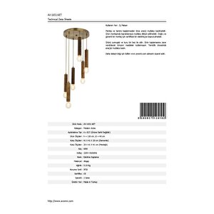 Dantel Modern Avize E27 72w 40cm Ahşap Eskitme Dorbien-av-1651-6et