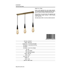 Zümre Modern Avize E14 18w 65x10cm Metal Eskitme Avonni-av-4236-3ey