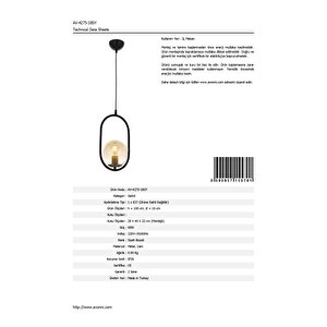 Catch Modern Avize E27 12w 16cm Metal Siyah Avonni-av-4275-1bsy