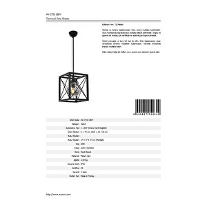 X Modern Avize E27 12w 25x25cm Metal Siyah Avonni-av-1732-1bsy