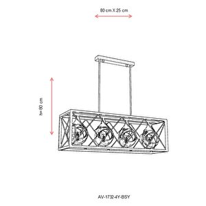 X Modern Avize E27 48w 80x25cm Metal Siyah Avonni-av-1732-4y-bsy