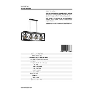 X Modern Avize E27 48w 80x25cm Metal Siyah Avonni-av-1732-4y-bsy