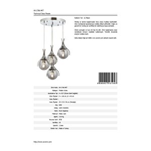 Kasım Modern Avize E27 48w 40cm Metal Krom Avonni-av-1766-4kt