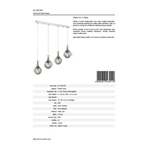 Kasım Modern Avize E27 48w 70x13cm Metal Krom Avonni-av-1766-4ky