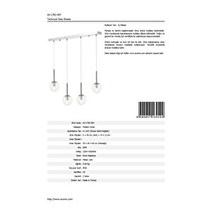 Ada Modern Avize E27 48w 70x13cm Metal Krom Avonni-av-1781-4ky