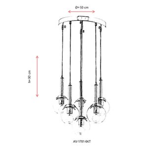 Ada Modern Avize E27 72w 50cm Metal Krom Avonni-av-1781-6kt