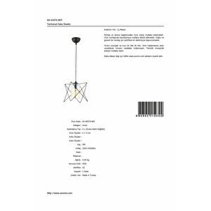 Prizma Modern Avize E27 12w 20x20cm Metal Siyah Dorbien-av-65076-bsy