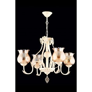 Ceren Klasik Avize E27 48w 58cm Metal Krem Ferforje Dorbien-av-65114-4s