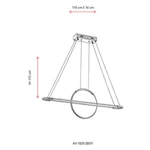Arda Modern Avize Led 42w 110x14cm Metal Siyah Avonni-av-1829-2bsy